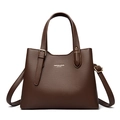 Retro coffee brown pebble leather tote bag with gold hardware and removable shoulder strap - Khaki