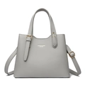 Grey vintage tote bag with lychee texture and adjustable shoulder strap on white background - Gray