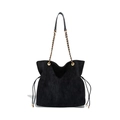 Schwarze Wildleder Shopper Tasche mit Kordelzug und goldenem Kettenriemen für Damen - Schwarz