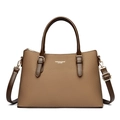 Brown woven Boston tote bag with leather handles and detachable shoulder strap for women - Brown