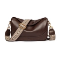 Retro dark brown leather crossbody bag with ethnic style woven strap and kangaroo logo - Khaki