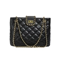 Classic black quilted chain shoulder bag with gold hardware and rectangular lock closure - Black