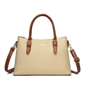 Retro cream woven tote bag with brown leather trim and adjustable shoulder strap - Yellow