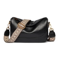 Retro black leather dumpling bag with decorative woven strap and golden hardware accents - Black