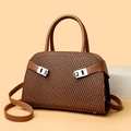 Sac fourre-tout marron foncé à texture tissée vintage avec des boucles en métal argenté - Brun Foncé