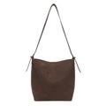 Borsa a secchiello minimalista in pelle opaca testa di moro con tracolla regolabile - Marrone