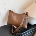 Minimalist brown matte leather Hobo shoulder bag with gold hardware and side pockets - Brown