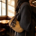 Borsa a tracolla vintage in pelle scamosciata marrone con ciondolo a forma di orso - Senza Ciondolo / Marrone