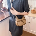 Chic khaki canvas and brown leather crescent saddle bag with adjustable strap - Apricot