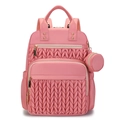 Pink quilted fashion backpack with large capacity and matching round mini pendant charm - Pink