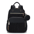 Black quilted backpack for women with large capacity, gold zippers and round coin purse - Black