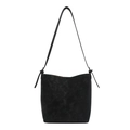 Secchiello nero opaco minimalista con tracolla regolabile in pelle e fibbie metalliche - Nero