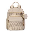 Beige quilted nylon backpack with V-shape stitching and detachable round coin purse - Khaki