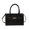 Sac à main noir gaufré crocodile avec fermoir cœur en métal et bandoulière amovible - Noir