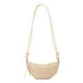 Minimalist beige suede croissant bag with shoulder knots and pleated details - Off White