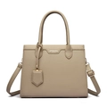 Minimalist khaki litchi grain leather tote bag with gold hardware and shoulder strap - Apricot