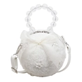 Mini sac à main sphérique en fausse fourrure blanche avec nœud et poignée perlée - Blanc