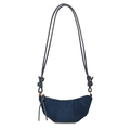 Dark blue suede croissant crossbody bag with decorative knots and tassel zip detailing - Blue