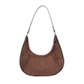Suede brown crescent shoulder bag with smooth leather trim and minimalist half-moon design - Brown