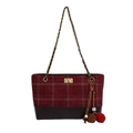 Sac cabas matelassé bordeaux et marron avec bandoulière en chaîne et pendentif à pompons - Rouge