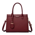 Chic burgundy lychee pattern tote bag with golden lettering and detachable strap - Red