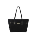 Grand sac fourre-tout noir mat au style rétro avec boucle dorée et bandoulière élégante - Noir