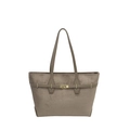 Minimalist taupe suede tote bag with golden buckle accent for daily commuting - Khaki