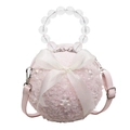 Sac à main sphérique en peluche rose avec poignée en perles et détails de fleurs - Rose