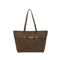 Retro brown suede tote bag with metal buckle and shoulder straps for daily commuting - Brown