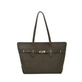 Retro dark brown suede tote bag with golden lock and slim shoulder straps - Green