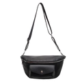 Minimalist black pebble leather fanny pack with adjustable strap and front flap pocket - Black