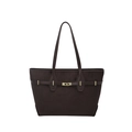 Retro deep brown tote bag in suede and leather with elegant gold metal buckle - Brown