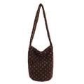 Borsa tote in peluche marrone con pois bianchi e lunghe tracolle per l'autunno - Caffè (Motivo a Pois)