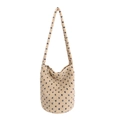 Borsa tote in peluche beige con stelle ricamate in morbido materiale sherpa pile - Cachi (Motivo a Stella)