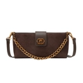 Dunkelbraune gesteppte Wildledertasche mit Goldbeschlägen und Kettenriemen - Braun