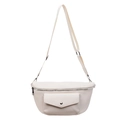 White lychee pattern leather waist bag with silver hardware and adjustable strap - White
