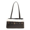 Elegante borsa sottobraccio in ecopelle nera con bordo in pile bianco e fibbia dorata - Nero