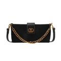 Schwarze gesteppte Umhängetasche mit goldener Kette und mattem Finish - Schwarz