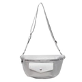 Silver lychee grain PU leather waist bag with adjustable strap and metal snap pocket - Silver