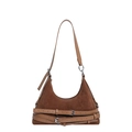 Sac hobo français minimaliste en daim marron avec lanières en cuir et boucles métalliques - Marron