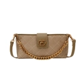 Khaki brown crossbody bag with white diamond stitching and gold chain detail - Khaki