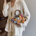 Handgefertigte Vintage-Handtasche mit Blumenstickerei, Pailletten und Bambusgriff - Gelb