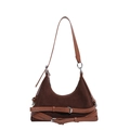 Sac sous le bras rétro français en daim marron foncé avec boucles métalliques - Marron