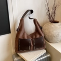 Braune Wildleder-Einkaufstasche mit Nieten und Ledertaschen im Vintage-Boho-Stil - Braun