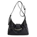 Minimalistische schwarze Hobo-Tasche mit goldener Metallschnalle und verstellbarem Riemen - Schwarz