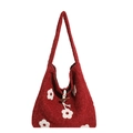 Sac cabas en feutre rouge avec motif marguerite et fermeture à bascule vintage - Rouge