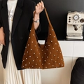 Dark brown suede hobo bag featuring silver metallic studs and a spacious shoulder design - Brown