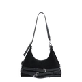 Sac hobo minimaliste en daim noir avec lanières en cuir et boucles argentées élégantes - Noir