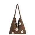 Sac à bandoulière en feutre de laine marron foncé avec motifs floraux blancs - Marron