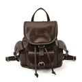 Dunkelbrauner Leder-Rucksack im minimalistischen Stil mit Kordelzug und Taschen - Braun